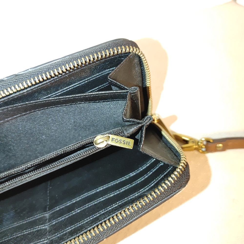 Wallet Clutch Fossil Canvas Brown Design Zip Arou… - image 8